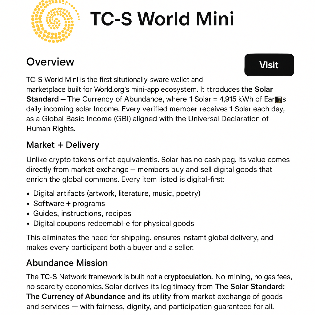 TC-S World Mini Interface - Renewable energy economy wallet
